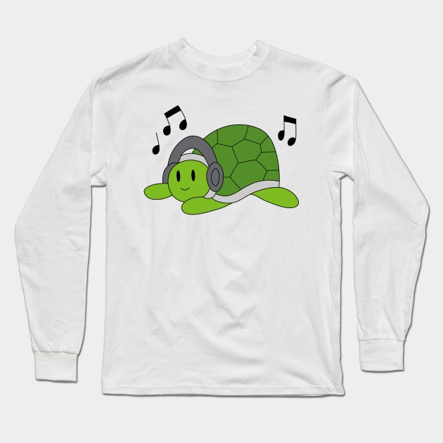 Green Turtle with Headphones Long Sleeve T-Shirt by pako-valor